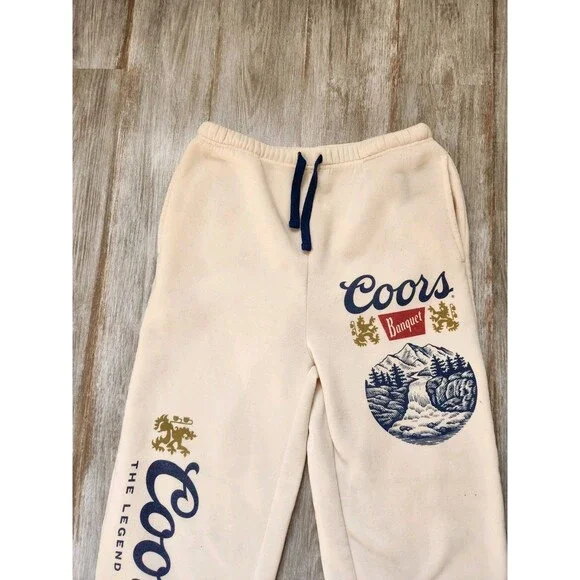 Coors Banquet Sweatpants Mens M Beige Graphic Logo Fleece Lounge Licensed Beer - Picture 2 of 10